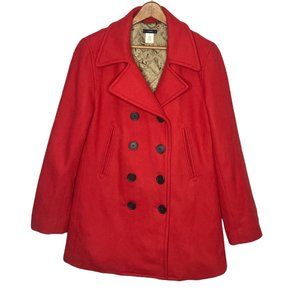 J.Crew Medium M Orange Thinsulate Wool Blend Double Breasted Pea Coat Peacoat‎